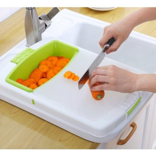 Household Multi-function kitchen cutting board 3 in 1 storage basket vegetable fruit drain rack sink food rack WJ605