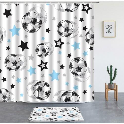 Football Printing Cartoon Shower Curtains Set Child Gifts Boy Room Decor Carpet Bath Mats Bathroom Screen Entrance Door Mat Rugs