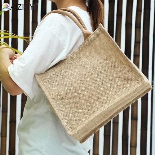 Eco Friendly Tote Bag, Portable Reusable Linen Burlap Shopping Shoulder Bag, Top Handles Carrying Grocery Bags