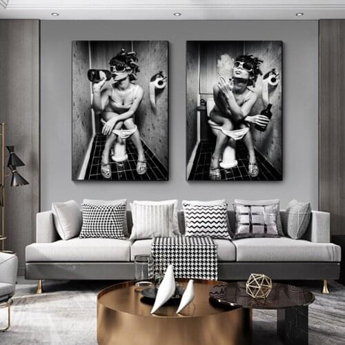 Sexy Girl Sitting In Toilet Art Poster and Printing Black and White Canvas Painting on The Wall Art Picture Cardero Home Decor