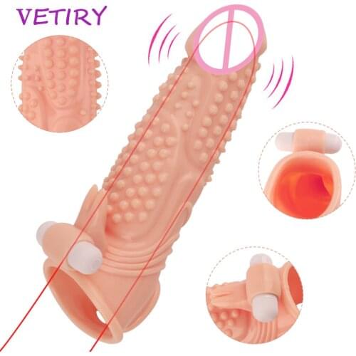 Dick Sleeve Vibrator Penis Enlargement Penis Ring Adult Products Particles Vagina Massage Reusable Condoms Sex Toys for Men