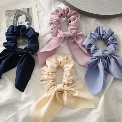 Korea Red Blue Black Hair Ribbons Silk Hair Rope Women Scrunchies Rabbit Ears Knotted Hair Rope Bow Ponytail Holder Hair Ring