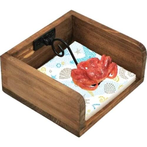 Solid Wood Kitchen Square Tissue Box Desktop Storage Storage Creative Home Commercial Seafood Restaurant Hotel Cute Crab