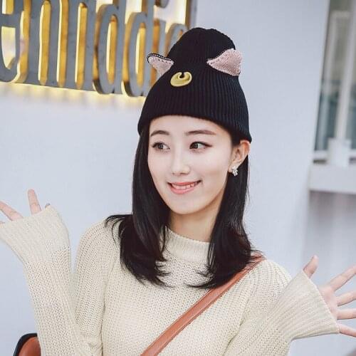 Mingjiebihuo fashion New cat ears knitted wool hat fashion cute cap autumn and winter warm crescent cat ear wool hat
