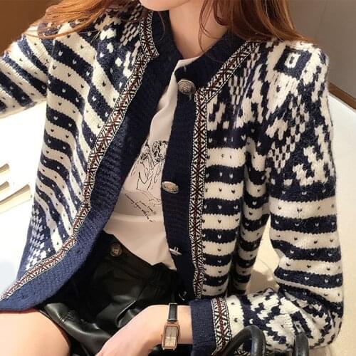 Fashion Womens Sweater Cardigan Autumn Winter Buttons Striped Patchowrk Tops 2020 Female Clothing Casual