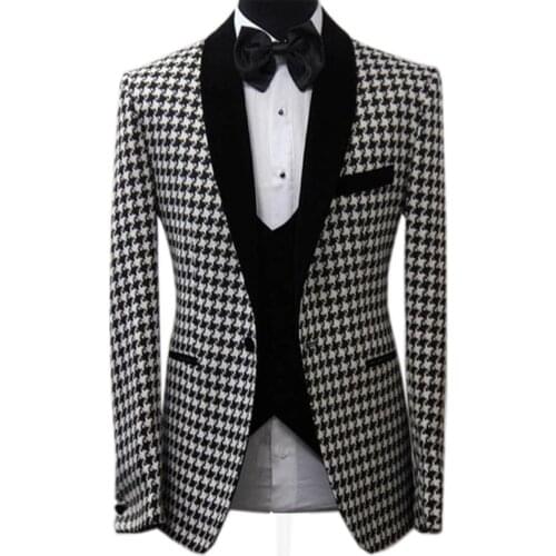 Mens Houdstooth Jacket Tweed Wool Classic Shawl Lapel Prom Tuxedos Plaid Coat For Party Customize(Only Jacket)