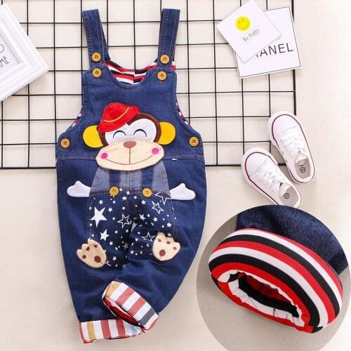 Male baby cotton pants, female baby denim overalls, female baby children’s jeans, baby winter warm pants, plus velvet and cotton