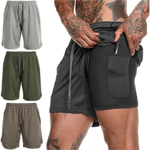 Mens 2 in 1 Fitness Running Shorts Camouflage Quick Drying Training Bodybuilding Shorts Workout Jogging Fitness Gym Shorts
