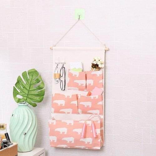 5 Pockets Wall Hanging Storage Bag Cotton Linen Wardrobe Organizer Waterproof Bag Closet Organizer Bedroom Home Office Container