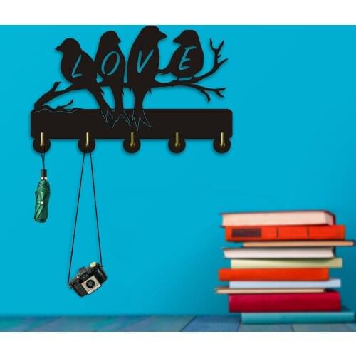 Birds Family Love Wall Hooks Multi-purpose Bag Clothes Coat Wall Hook Key Holder Natural Animal Household Decor Hooks