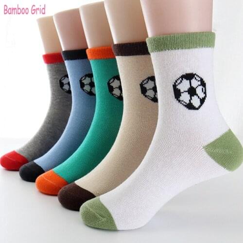5 Pairs/Lot Fashion Children Socks Football Pattern Spring&Autumn Cotton Student Boys Girls Socks 3-12 Year Kids Socks