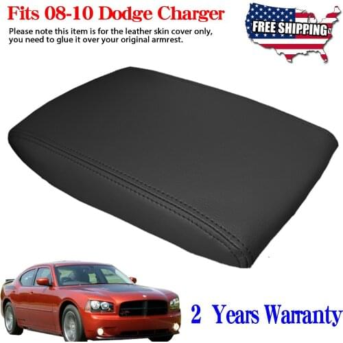 New Cover Fit for 2008-2010 Dodge Charger Car Center Armrest Cover Stitching PU Leather Surface Shell Trim With 3M sticker