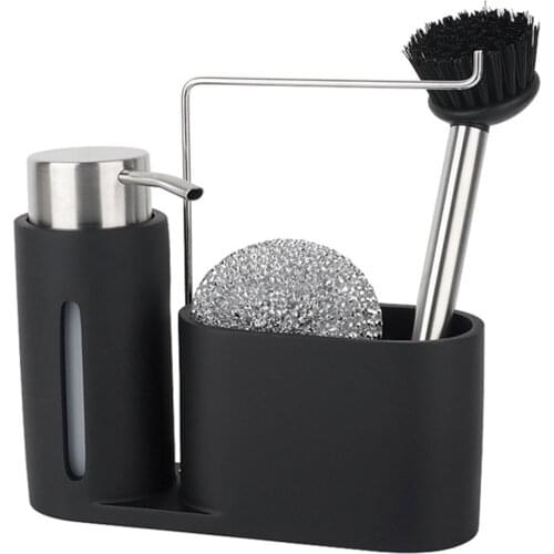 Soap Dispenser Organizer Kitchen Tools Kitchen Sink Storage Rack Base Steel Ball Durable Brush Black Steel Wool Sink Organizer