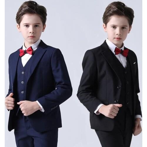 Autumn Formal Childrens Dress Suit Flower Big Boys Wedding Party Performance Costume Kids Teens Blazer Vest Pants Outfits,H145