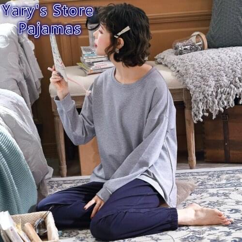 Pajama Set Christmas Clothes Long Sleeve Spring&autumn Lady Large Size Pure Color Cotton Lovely Casual Round Collar Home Wear