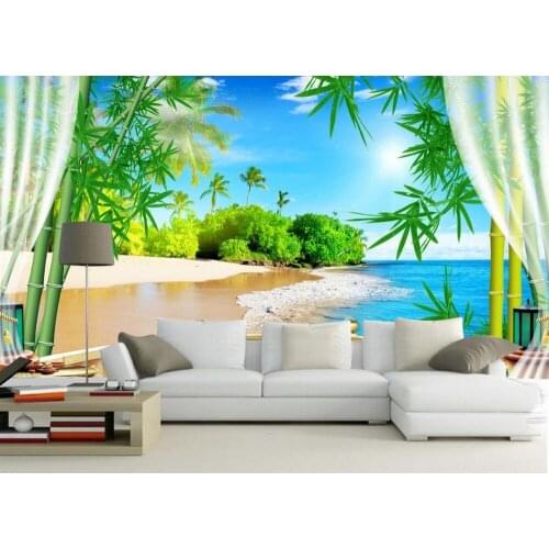 Custom 3d photo wall paper Home Decoration Modern Seascape Beach fashion bamboo Non woven wallpaper
