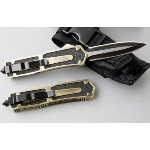 Portable beetle double front (golden) 440c blade aviation aluminum alloy + steel grit handle emergency rescue hunting knife