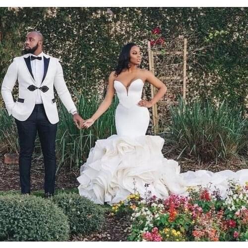 Luxury Long Train African Wedding Dresses Ruffles Bridal Gowns 2021 Robe De Marriage Plus Size Vestido De Noiva