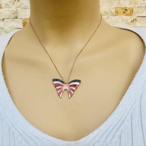 Rose Butterfly 925 Sterling Silver Necklace Women Girls Gift Jewelry Accessories Fashion Handmade Elegant Chain