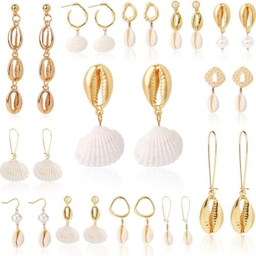 SOHOT Hot BOHO Beach Natural Shell Conch Pendant Women Hoop Earrings Imitation Pearl Accessories For Summer Jewelry Bijoux