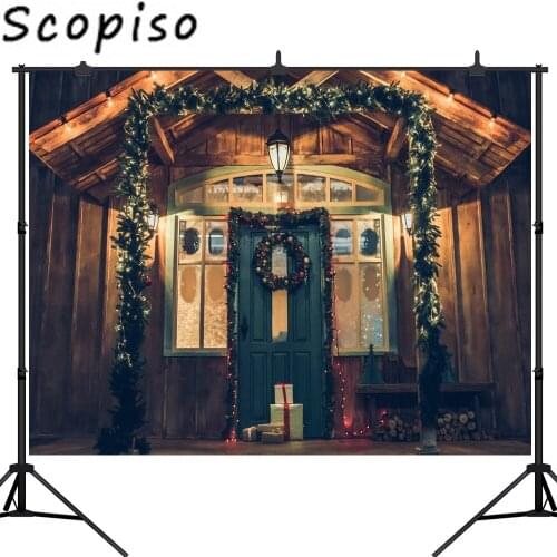 Scopiso Backgrounds for Photo Studio Christmas Theme Wood Door for Children Vinyl Photography Backdrops