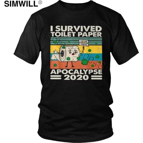 I Survived Toilet Paper Apocalypse 2020 T Shirt Men Retro Short Sleeve Soft Cotton Tees Panic TP Roll Crisis Sarcastic T-Shirt