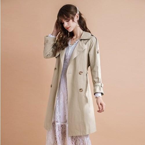 Fall/winter 2020 Womens Lapels Solid Color Woven Long Sleeve Coat Temperament Light Ripe Windbreaker Woman