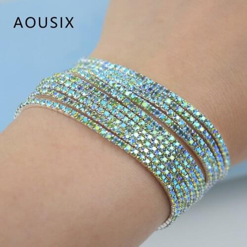 10 pcs/Set elastic force Bracelet Bangle for Women Crystal rhinestones Wedding Bracelets & Bangles Jewelry Pulseira Feminia Gift