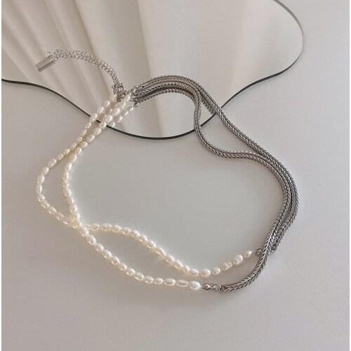 Unique Design Double Layer Freshwater Pearl Pendant Necklace for Women Simple Metal Chain Beaded Necklace Jewelry Wholesale