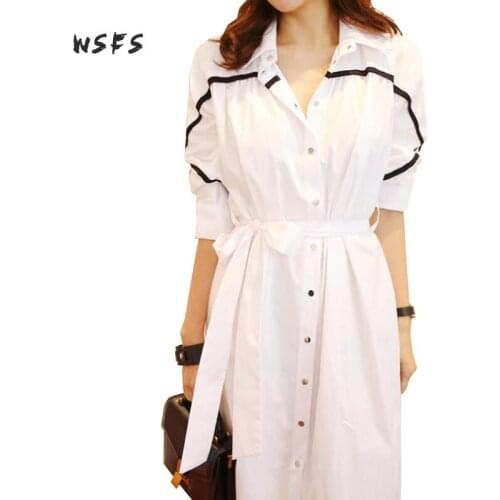 Wsfs Autumn White Army Green Womens Shirt Dress Office Long Sleeve Turn Down Collare Sashes Bandage Loose Dresses 2017 Vestidos