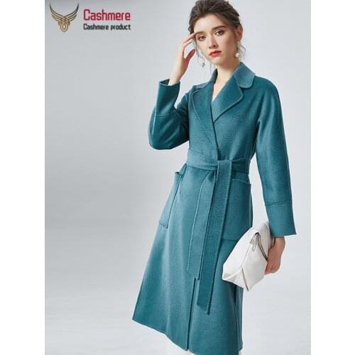 Winter wool coat womens mid-length cashmere coat autumn red water ripple wool coat high-end hand-sewn coat black casual coat