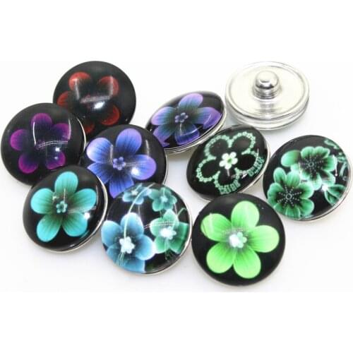 10pcs/lot Mix Glass Flowers Snap Buttons Diy 18mm Snap Button Jewelry Glass Charms Fit Bracelet Snaps Jewelry Charms