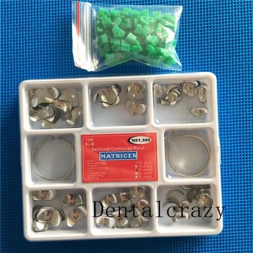 100Pcs/Set Dental Sectional Contoured Matrices Matrix Ring Delta with 40Pcs Add-On Wedge