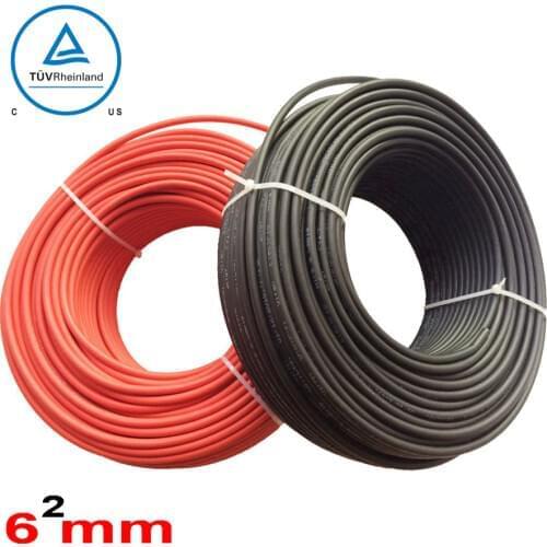 20m/roll 6mm2 Solar Cable Red or Black PV Cable Wire Copper Conductor XLPE Jacket insulation solar cable wire TUV approved