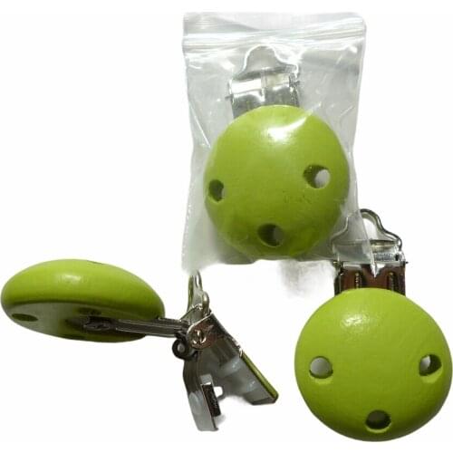 25PCS LIME GREEN Natural Wood Baby Pacifier Dummy Holder Clips