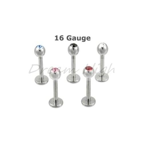 Free Shipping Lip piercing Labret Ring Stud Nail Gem 3mm Ball 16G Bar 316l Surgical steel 100% Guarantee