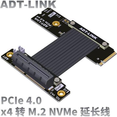 ADT-LINK Brand PCIe 4.0 x4 To M.2 NVMe SSD Riser Extension Cable Full Speed 64G/Bps M.2 M Key 2280 Riser Card Gen4 Extender Line