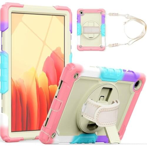 Case For Samsung Galaxy Tab A7 10.4 T500 T505/507 360 Rotaion Hand strap Kickstand Silicone Tablet Cover&Shoulder Strap+Film+Pen