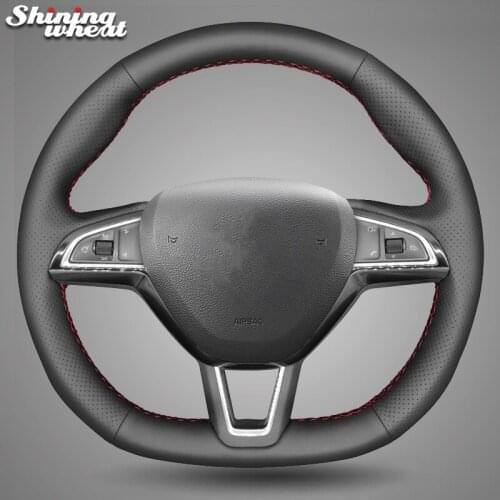 Black Artificial Leather Hand Sew Car Steering Wheel Cover for Skoda Fabia Kodiaq Citigo Superb Scala 2019 Octavia 2015-2019
