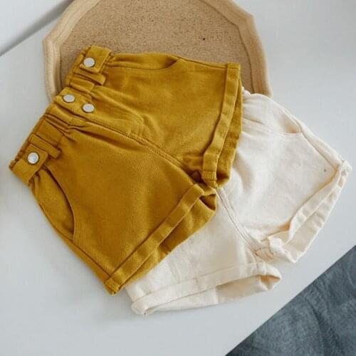 Kids Summer Trousers Clothes Children Pants for Baby Girls Shorts Toddlers solid button white yellow