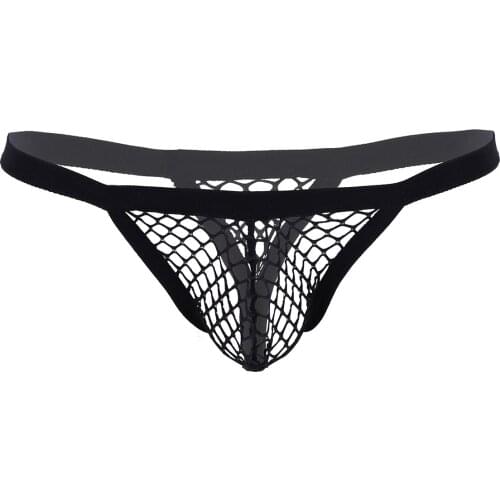 Mens Transparent Fishnet Lingerie Bikini Hot Sexy Low Waist Penis Bulge Pouch Thong G-string Briefs Male Gay Erotic Underwear