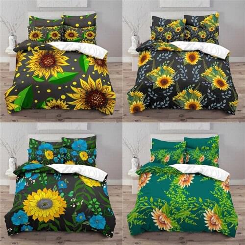 Home Textile Luxury 3D Sun Flower Print 2/3Pcs Comfortable Duvet Cover Pillowcase Bedding Sets Queen and King EU/US/AU Size