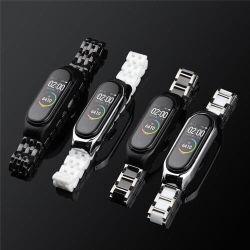 Smooth Ceramic Bracelet for Watch Xiaomi Mi Band 5/4/3 Watchband with Metal Frame for Mi Band 5 Replaceable Fashion Strap Case