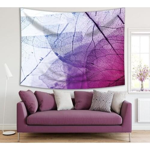 Tapestry Transparent Leaves Romantic Seasonal Nature View Floral Photo Printed Fuchsia Purple