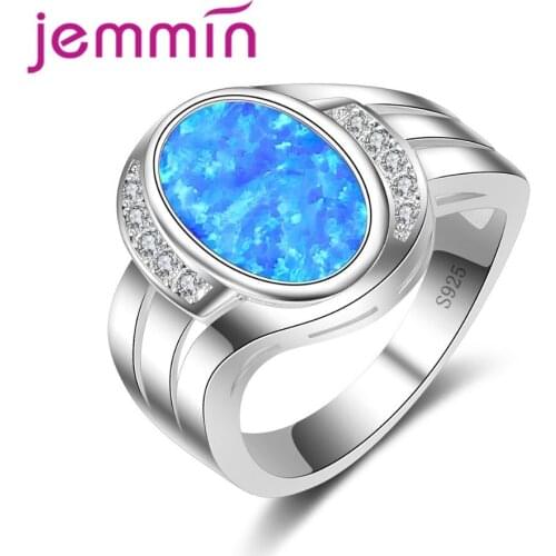 Hot Selling Blue Fire Opal Ring Oval Shape with Twist 925 Sterling Silver Jewelry Loop for Women Girl Gift