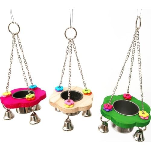 Colorful Parrot Toys Suspension Hanging Food Box Pet Bird Feeding Bowl Cage Toy for Parrots Birds Hammock Bell Holder Home Decor