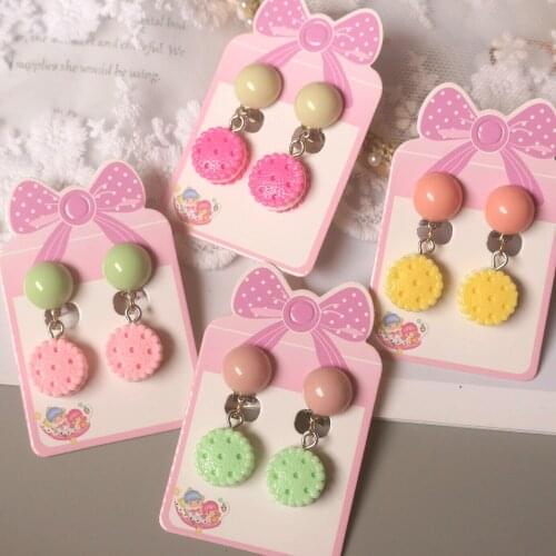 Creative Funny Biscuits Clip on Earrings for Baby Girls Kids Lovely Food Dangle Earrings No Pierced Handmade Cartoons Jewelry