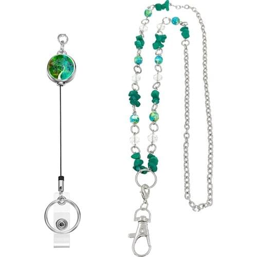 KURSHUNI Fashion Green Beaded Necklace Lanyard For Women Ireland St. Patrick Necklace Keys ID Badges Holders 2021 New Jewelry