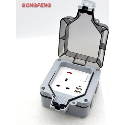 Hot Sale New Outdoor Waterproof 5V 2100mA USB Socket Wall Plug UK Standard 250V 13A Power Supply Jack Special Wholesale