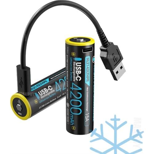 2021 nitecore NL2142LTHPR -40C Low Temperature 21700 4200mAh USB-C Port Li-ion Rechargeable Battery 1 piece+Free Gift Flashlight